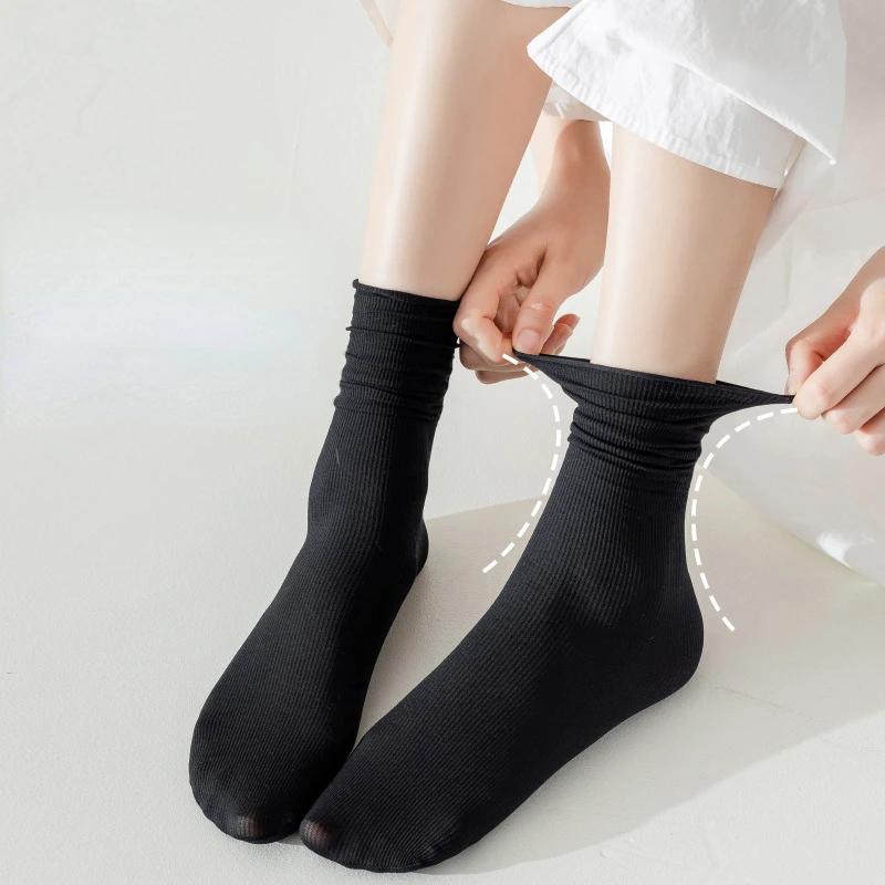 10 Pairs Ice Silk Medium Tube Socks – Solid Color Stacked Women’s Casual Socks, Breathable & Comfortable Kawaii Design