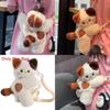Borsa a tracolla morbida in peluche con gatto calico, chiusura con cerniera, per uso quotidiano