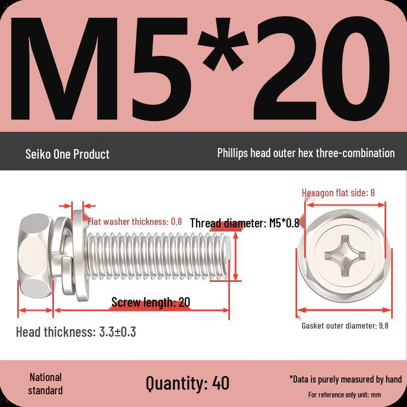Concave Head Hexagon Combination Bolt Set with Spring Washer and Gasket - 3 Pieces