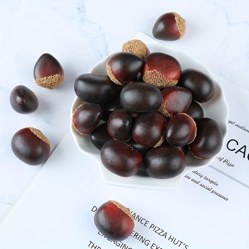 Realistic Artificial Chestnuts,12 Flat & 12 Pointed Durable Plastic Brown Decor for Home Parties,Festive Photography Props