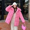 Womens Mid-Length Cotton Padded Coat With Hood Loose Fit Warm Winter Jacket In Solid Colors
