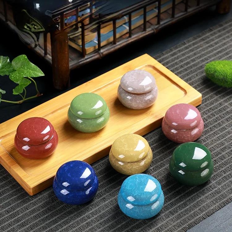 8 Colors Mini Tea Box Glazed Ceramic Jar Storage Boxes Pottery Airtight Coffee Kitchen Food Pots Ointment