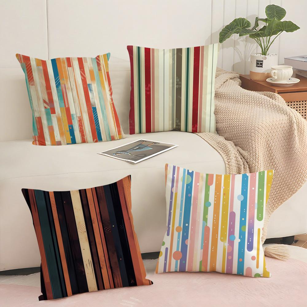 Classic Striped Cushion Cover Pillowcase Ultra Soft Skin Friendly Fabric Cloud Like Comfort Concealed Zipper