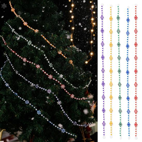 Christmas Candy Garland Plastic Peppermint Candy Bead Christmas Tree Garland for Xmas Tree Wreath Fireplace Holiday Party Supplies