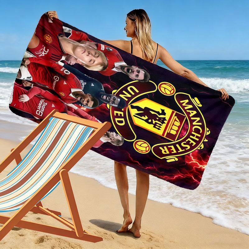 Retro MUFC Canvas Print Beach Towel, Large Soft Quick Dry Towel for Beach Camping Swimming