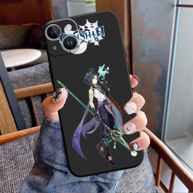 TPU Soft Phone Case for iPhone 12 13 Mini 14 Plus XR XS X 7 8 6S SE 11 Pro Max 13Mini XS Max 6 Luxury Black Genshin Impact