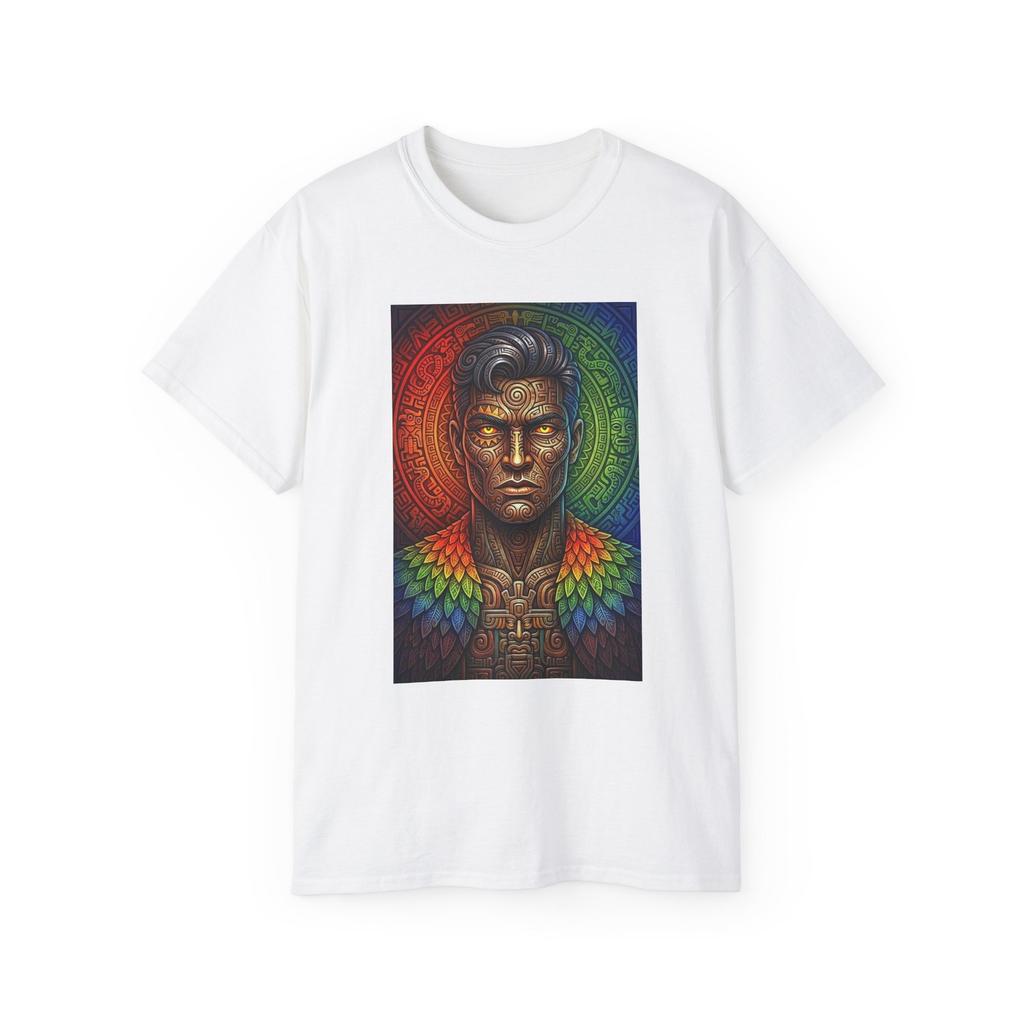 Rainbow Feathered Warrior Tee | Portrait, Geometric Mandala
