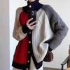 European Style Women's Color Block High Neck Wool Cardigan - Autumn/Winter Loose Fit Sweater Coat