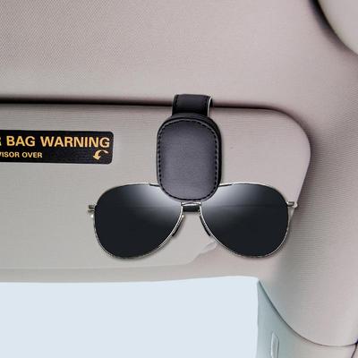 Glasses Holder For Car Sun Visor Sunglasses Holder And Ticket Card Clip Magnetic PU Leather Visor Sunglass Holder Clip For Car