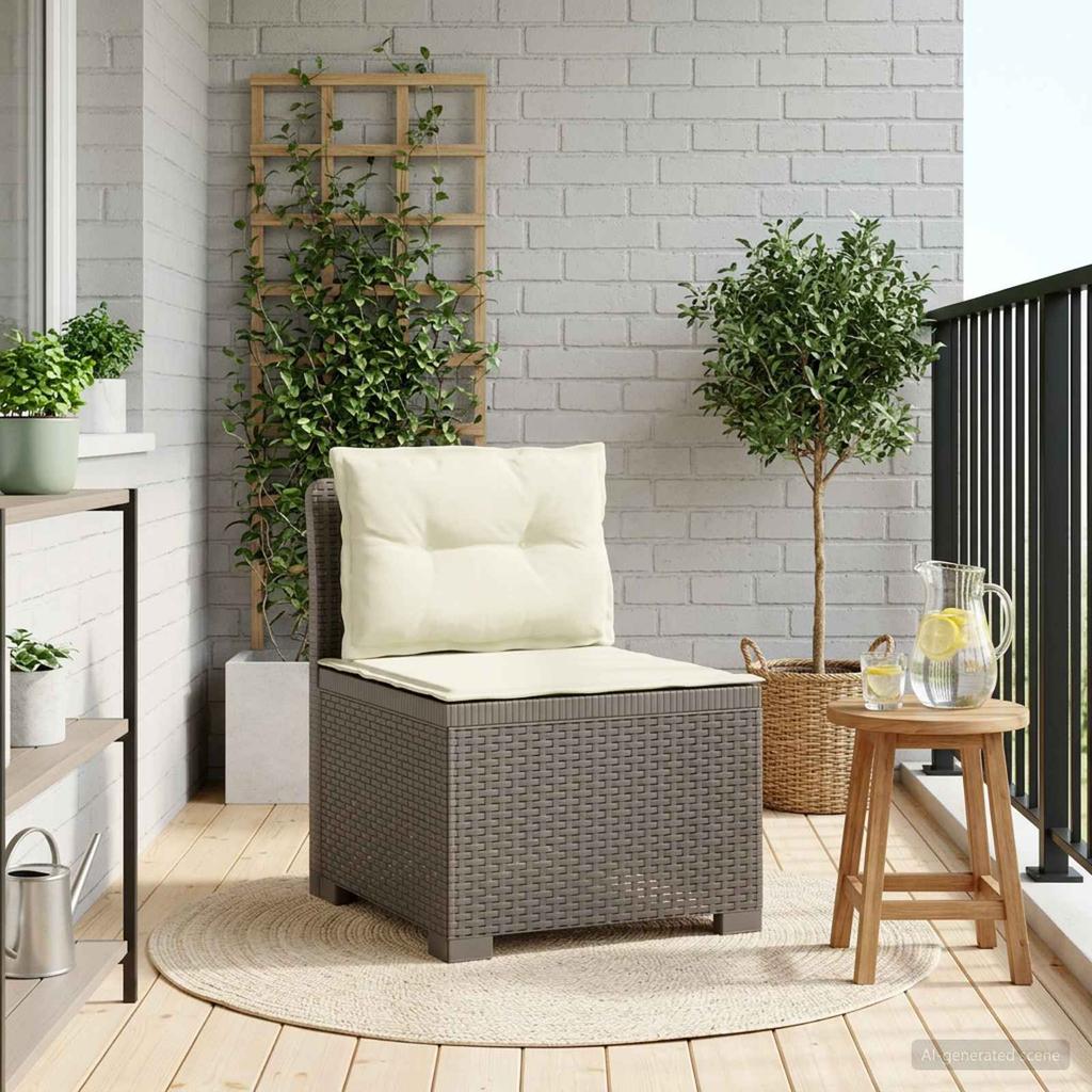 1 Seater Garden Sofa with Cushions Rattan Look PP Light Grey