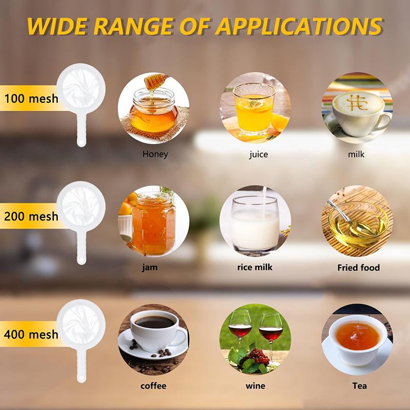 100/200/400 Mesh Strainer Spoon Hand-held Soya Milk Wine Milk Nut Filter Bag Nylon Filter Tea Coffee Strainers Kitchen Gadgets