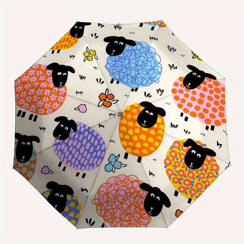 1pc Colorful Sheep Pattern Automatic Open/Close Umbrella, Umbrella with cartoon Design, Portable Compact Umbrella for Men & Women, Good Holi