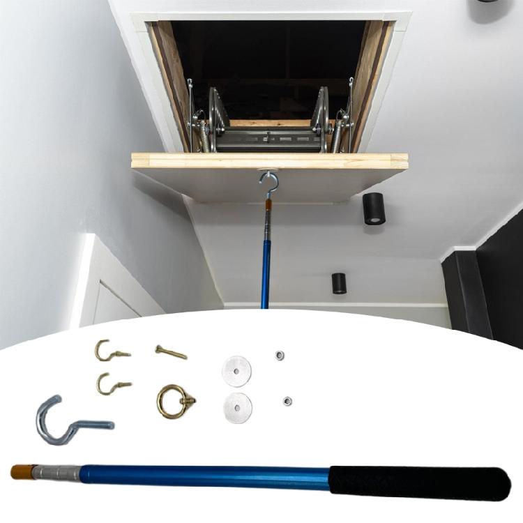 Retractable Attic Stair Pull Rod System Customizable Length Sturdy Metal Hooks Easy Installation Attic Stair Pull System