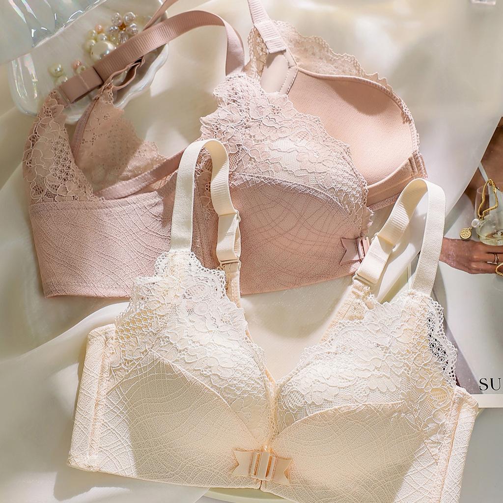 Gathering Bra Women's Front Button Bra Underwear Sexy V-shaped Bra Lace Sexy and Beautiful Back Bra Push Up Bra