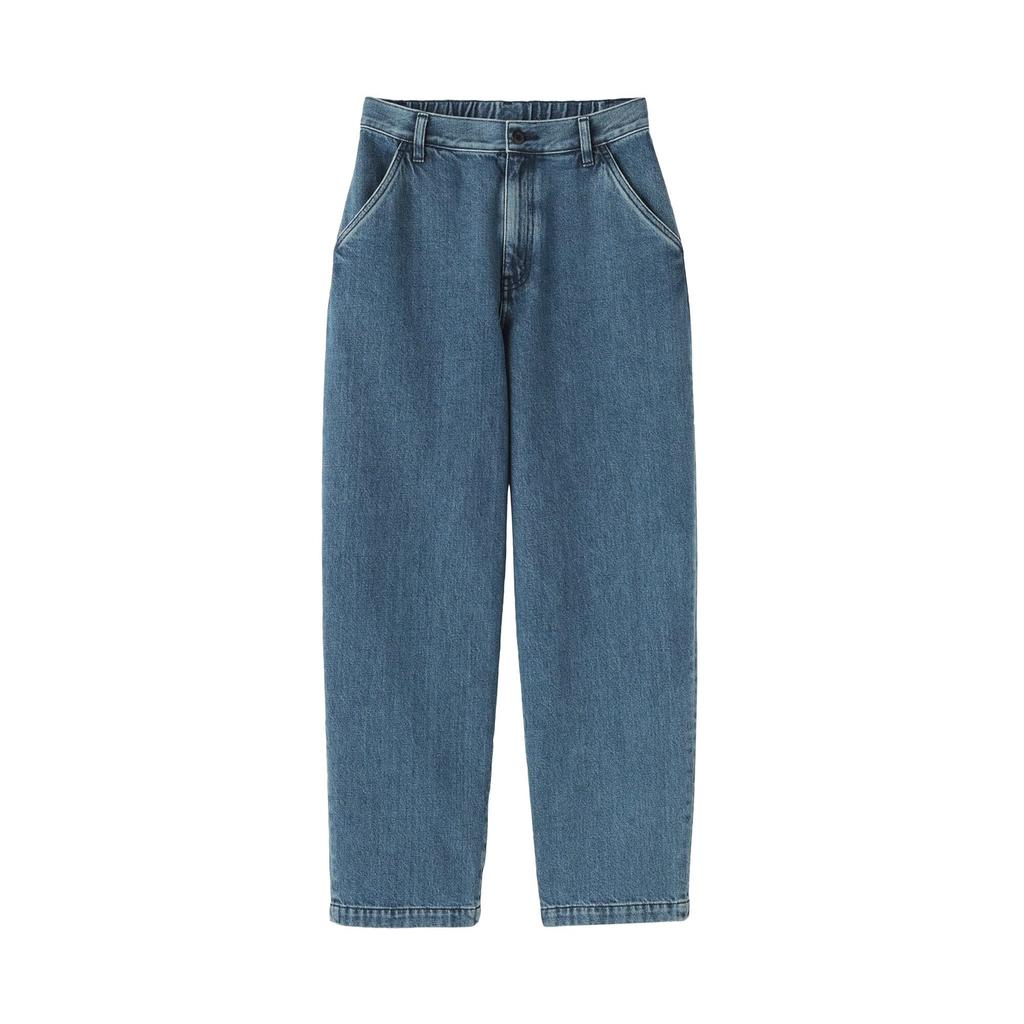 MUJI Women's Kapok Blend Denim Wide Tapered Pants, Light Blue, Size L (BE1V4A5S)