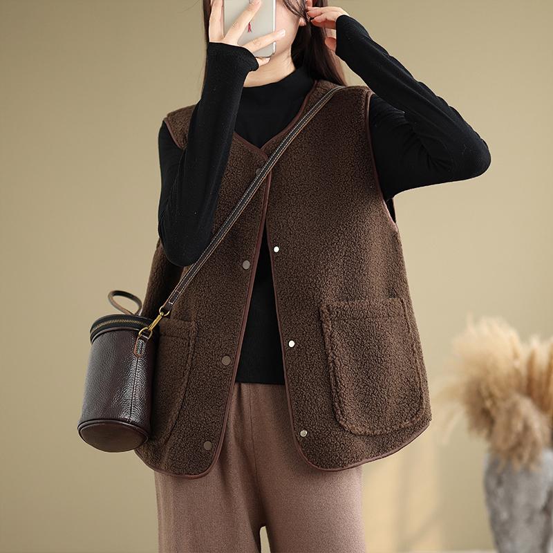 

DIMANAF 2024 Осеннее пальто Женское безрукавное пальто Жилет Повседневный Базовый свободный топ Однотонный оверсайз Куртки больших размеров M чёрный