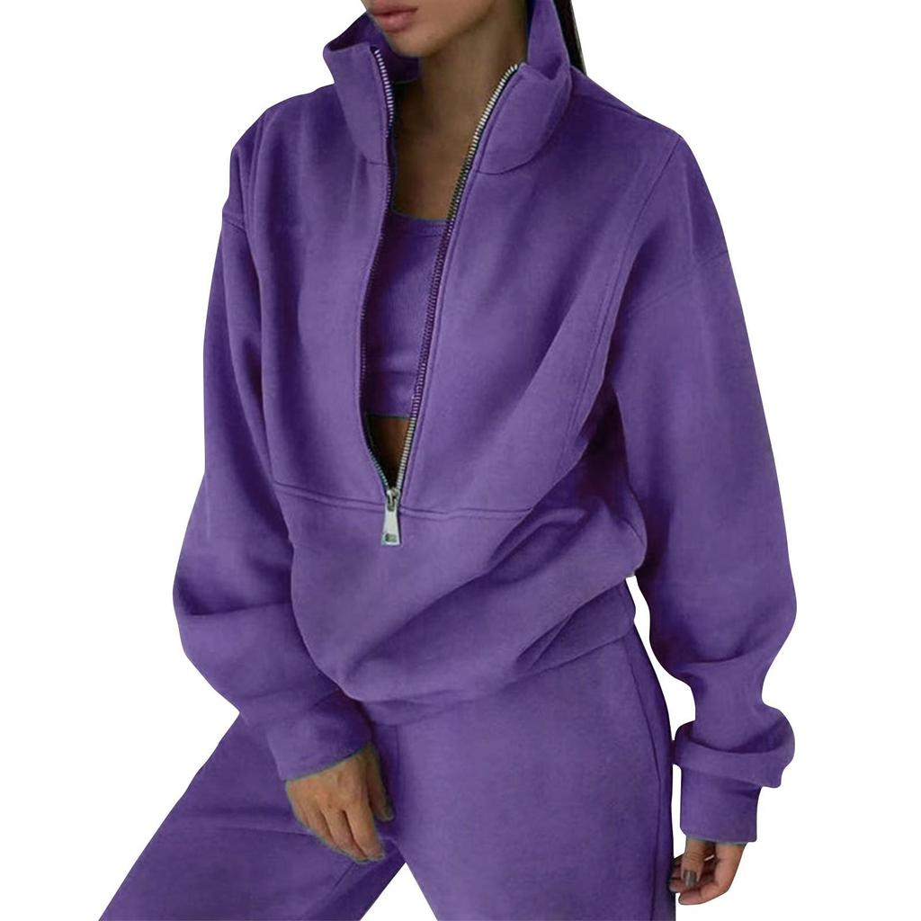 Women 2 Piece Outfits Sweatsuit Set Half Zip Long Sleeve Oversized Sweatshirt And Pencil Pants Wide Leg Sweatpant Set Tracksuit