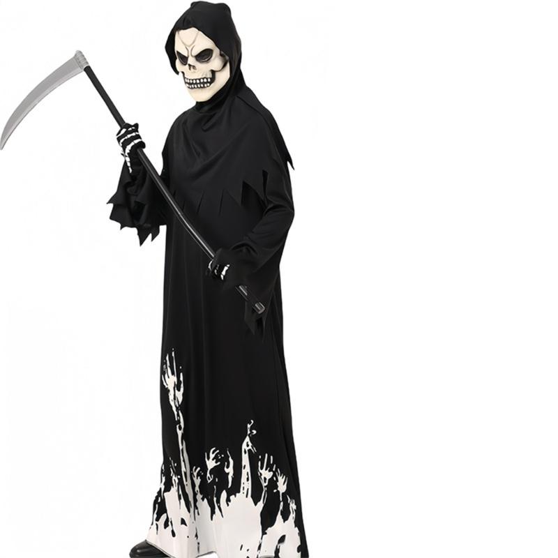 Costume da Morte di Halloween per Bambino Ragazzo Ragazza, Include Veste, Falce, Maschera, Guanto