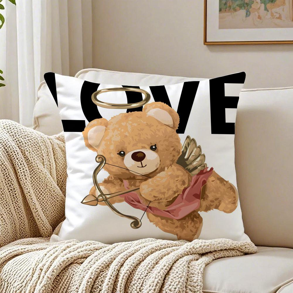 Cute Accompany Children Teddy Bear Cushion Cover Linen Pillowcase Soft  for Sofa Bed Home Room Decor