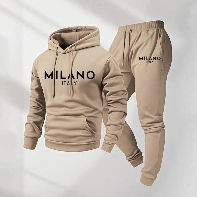 Black Retro Letter Print Men's 2-Piece Set: Hoodie Sweatshirt & Jogging Sweatpants for Winter