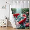 No Hook Lotus Fishes Pattern Shower Curtain With Snap-in Fabric Liner, Sheer Top Window, Waterproof Double Layer Bathtub Curtain