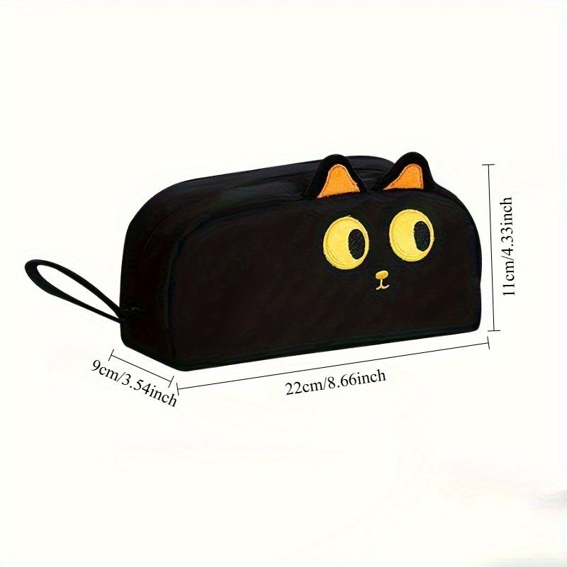 1pc Black Cat Embroidery Pencil Case, Large Capacity with Multiple Compartments for School, Office & Art Supplies Organizer