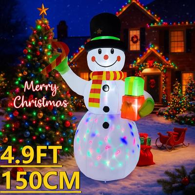 4.9FT LED Inflatable Xmas Yard Decor Snowman Candy Cane Toy Gifts Christmas Home Decoration Ornament Festive Gift Supplies Decor