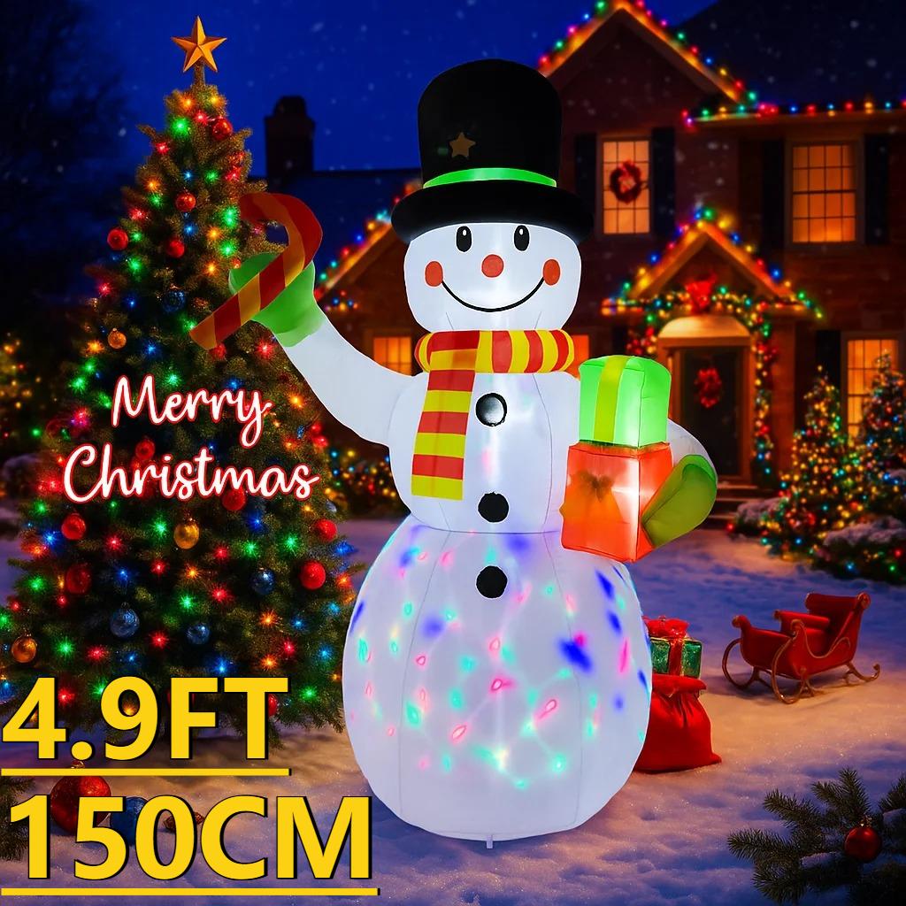 4.9FT LED Inflatable Xmas Yard Decor Snowman Candy Cane Toy Gifts Christmas Home Decoration Ornament Festive Gift Supplies Decor