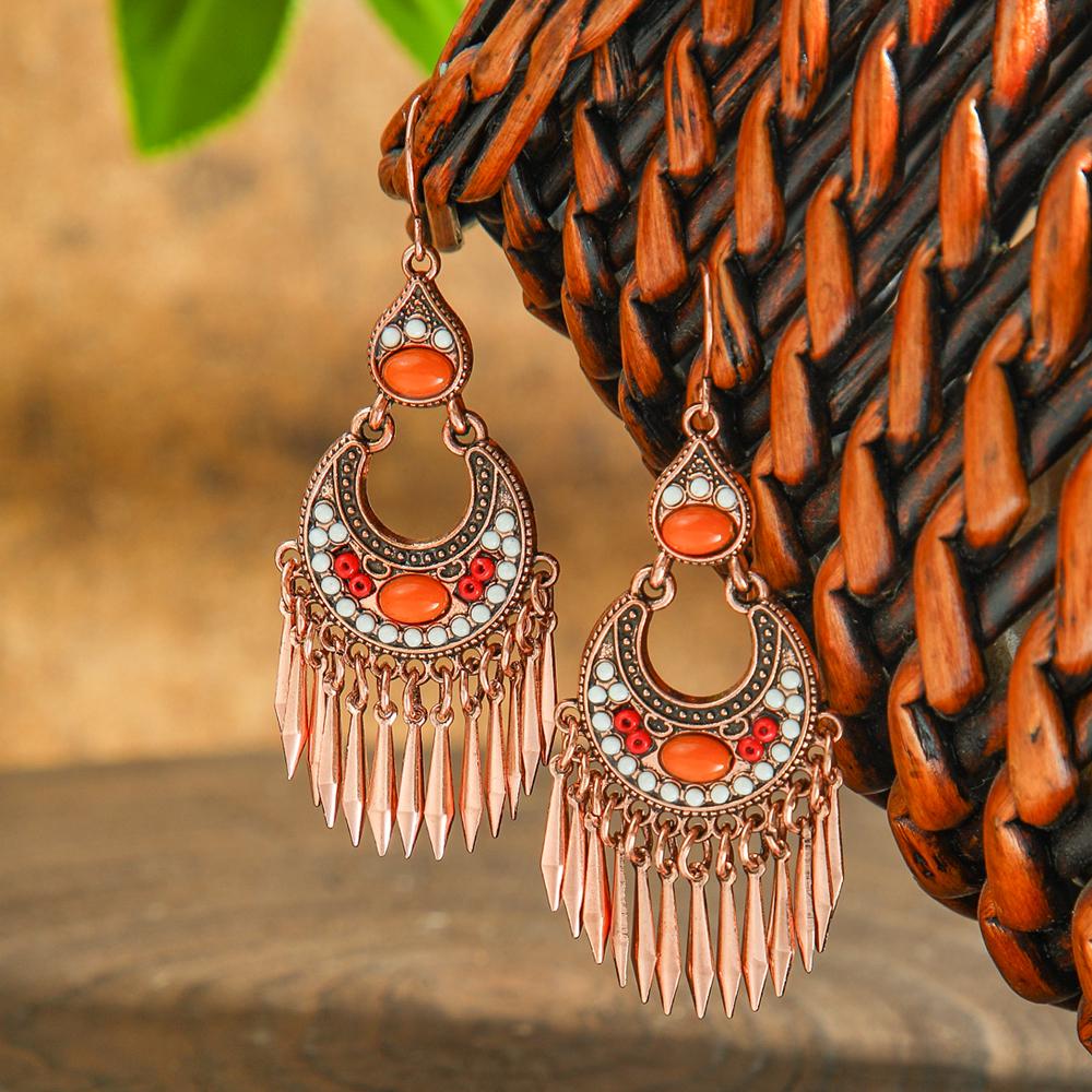 Boho Court Style Vintage Earrings for Women Metal Tassel Eardrop Statement Vacation Gifts Work Daily Wear Party Decors Versatile