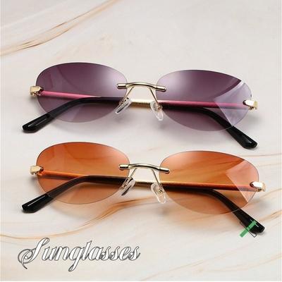 New European And American Metal Frameless Uv Resistant Sunglasses Uv400 Fashionable And Versatile Oval Cut Edge Glasses