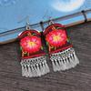 Retro hand-embroidered fabric earrings female long flower fringed versatile temperament performance earrings earrings