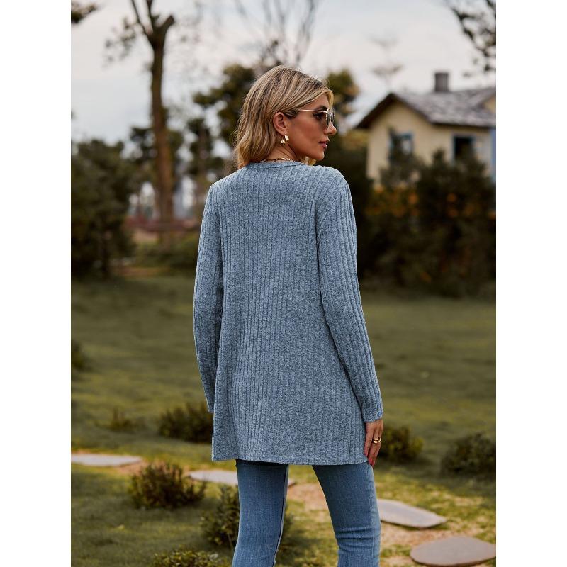 VEZFAA Giacche e cappotti a maniche lunghe con scollo a V, a tinta unita, casual, autunno e inverno, da donna