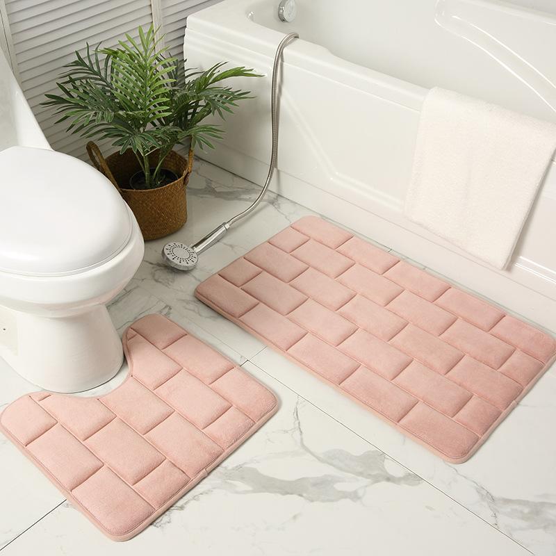 

Inyahome Luxury Thick 2 Pieces Set Memory Foam Bathmat and Contour Toilet Rug Absorbent Washable Bathroom Rugs and Mats Carpets 50x80 and U 50x40cm