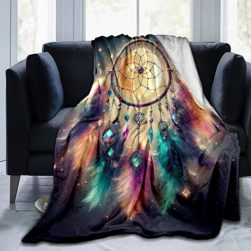 1pc Dream Catcher Printing Lightweight Flannel Blanket, Comfortable and Warm Blanket, for Camping Sofa Bed and Couch Office, in All Seasons