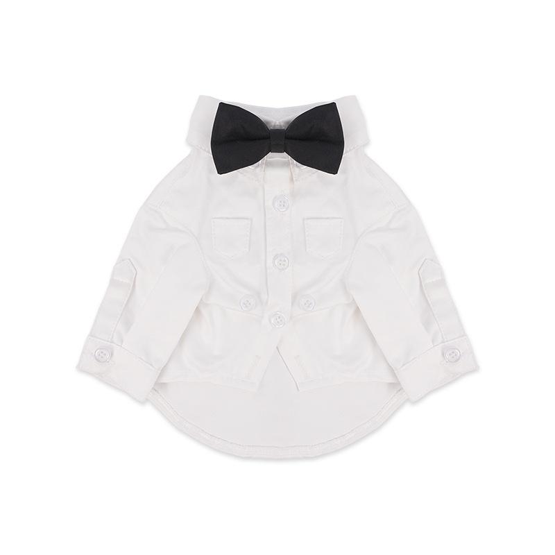

Pet Four Seasons Pure White Tie Shirt Schnauzer Maltese Dog Festival Formal Lapel Legs Dress S