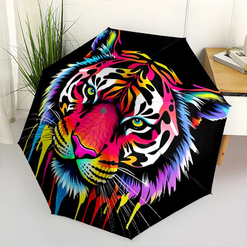 1pc Colorful Tiger Face Automatic Opening and Closing Umbrella - Small Umbrella Suitable for Various Occasions A019