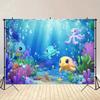 1pc Underwater Party Background Cloth - Vibrant marine-themed cartoon underwater world  made of polyester material