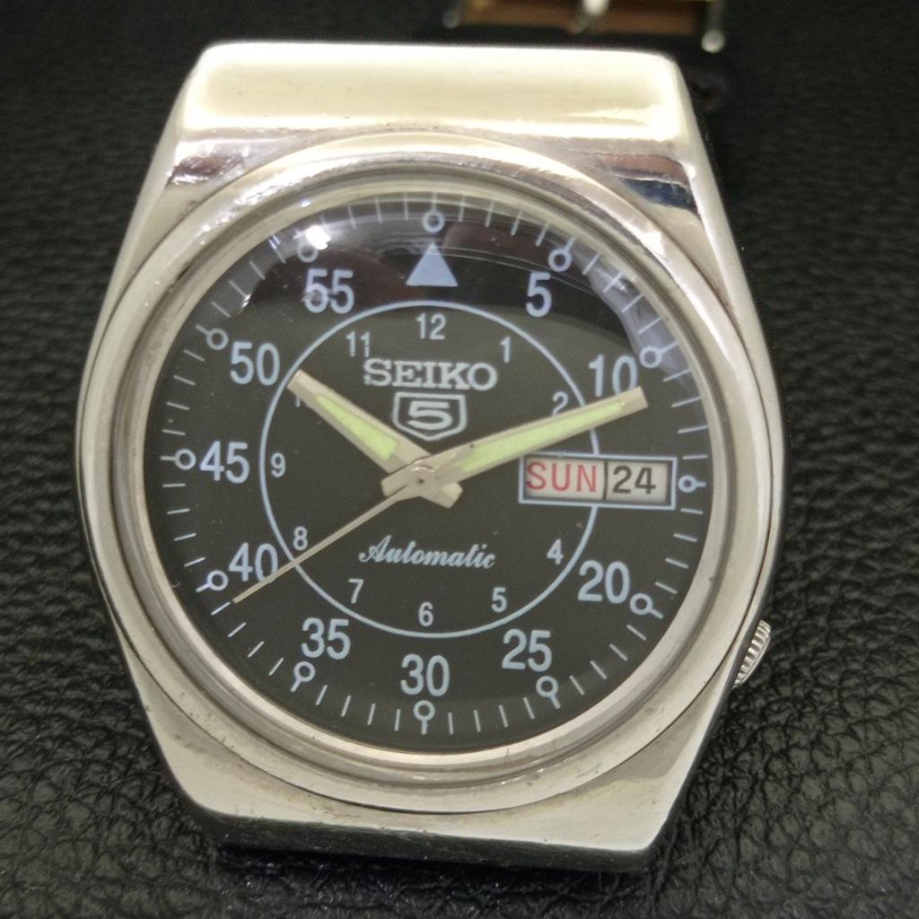 JAPAN VINTAGE SEIKO 5 AUTOMATIC 6309A MENS BLACK COLOR DIAL WATCH A701225-5 R206a-a701225