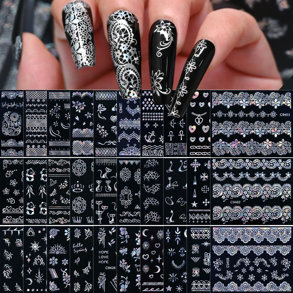 30 Stück Weihnachten Geprägt Glitzer 5D Nagelaufkleber 6*5cm Elch Schneeflocke Bär Schneemann Xmas Aufkleber Winter Maniküre Glitzer Aufkleber