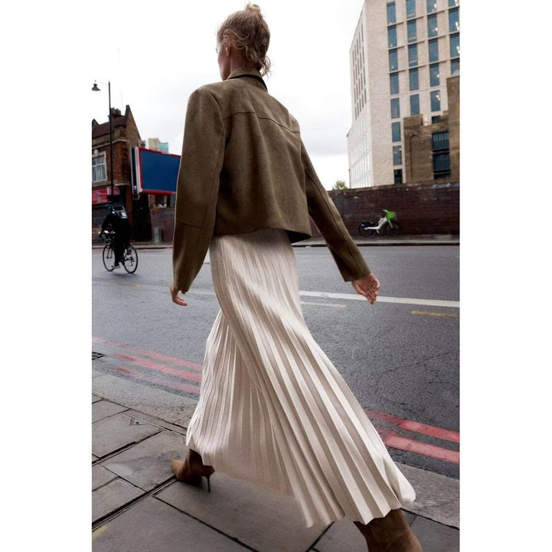 Za Autumn New Arrivals Women's Clothing Zr European and American Style Belted Suede Effect Pleated Midi Skirt 3046252 711