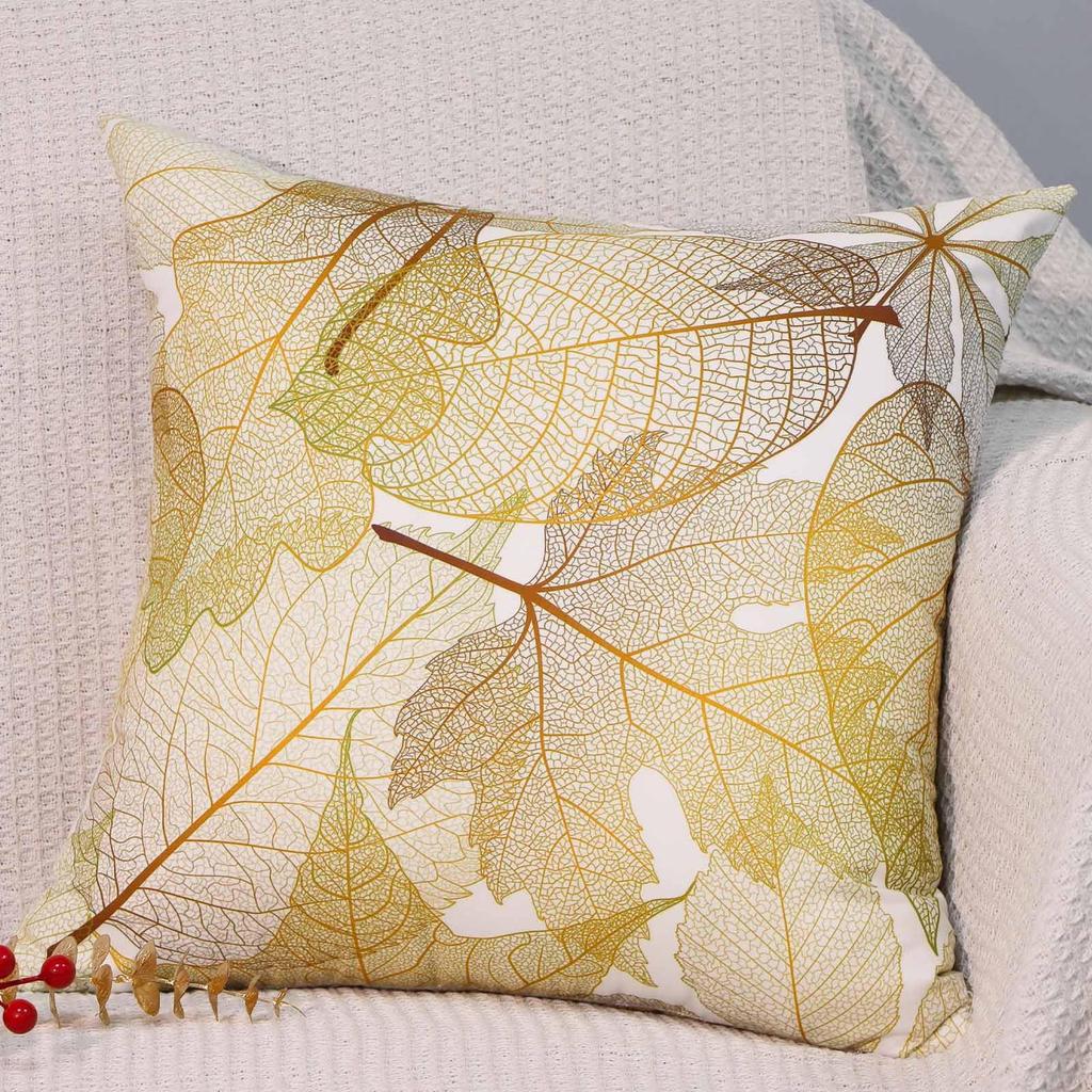4 Pcs Double Sided Gold Foil Leaf Cushion Covers, Luxury Tropical Botanical Print Throw Pillow Cases (No Inserts)