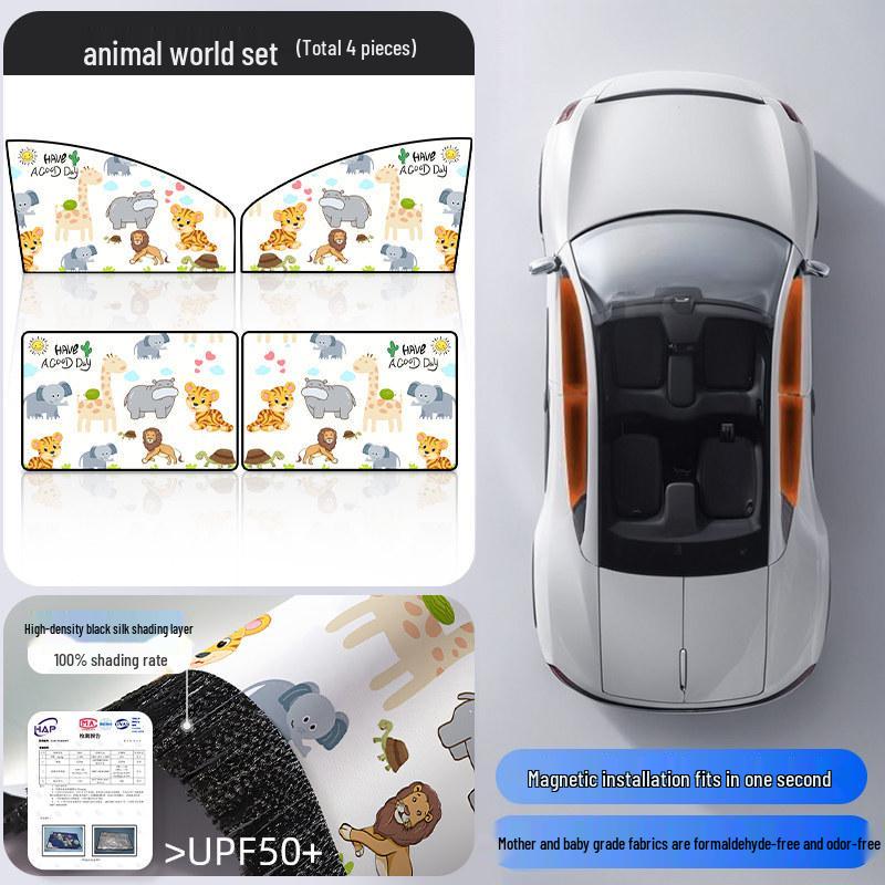 Children's Car Sunshade: Heat-Blocking, Retractable Magnetic Curtain with Cartoon Design for Baby Privacy