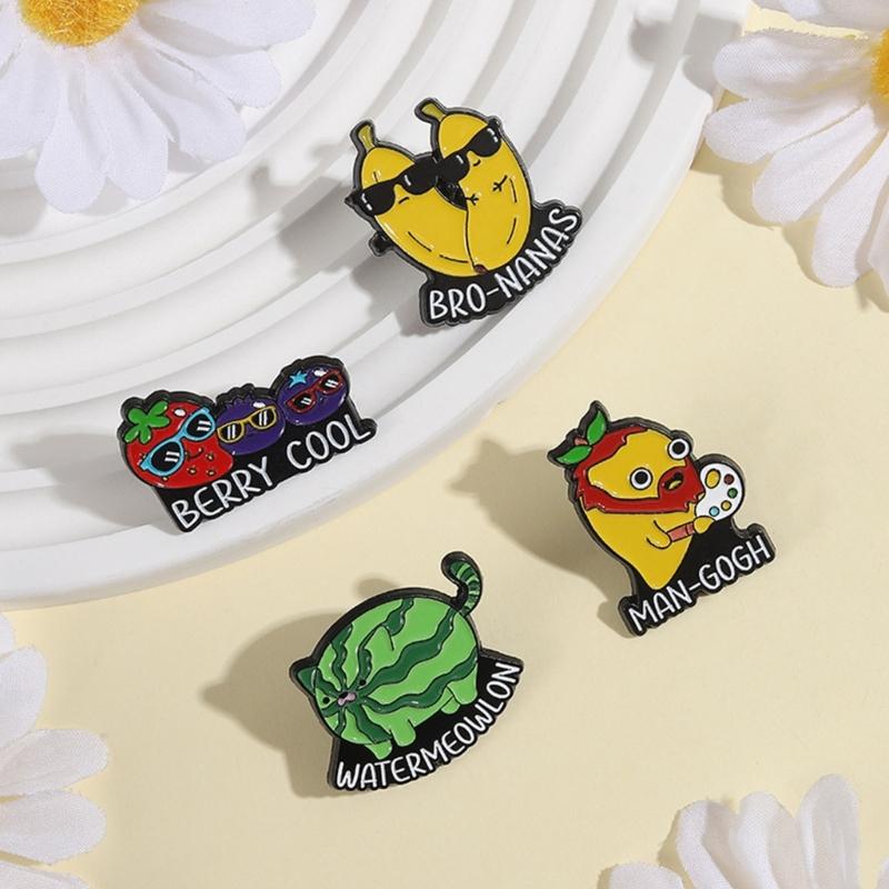 Cheerful Animal Fruit Hybrid Enamel Badges Watermelon Cats Banana Mangos Designs Lightweight Sturdy Jewelry Accessories