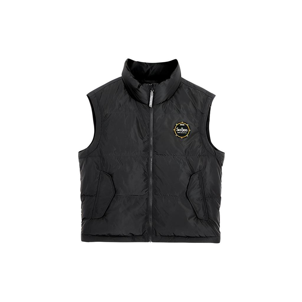 Skechers Printed Letter Zip Stand Collar Sleeveless Down Vest Women Vests Carbon-Black L421W006-0018