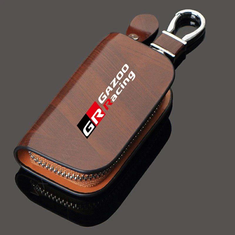 

1Pcs Leather Wood Grain Car Key Cover Keychain Case For Toyota sport GR Sport C-HR RAV4 Corolla Camry Avensis Prado Prius Mirai коричневый