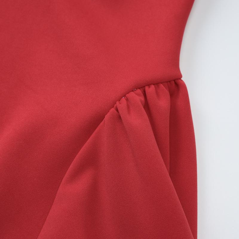 European and American Style Women's Clothing Temperament Round Neck Autumn and Winter Slim Fit Solid Color Dress for Women