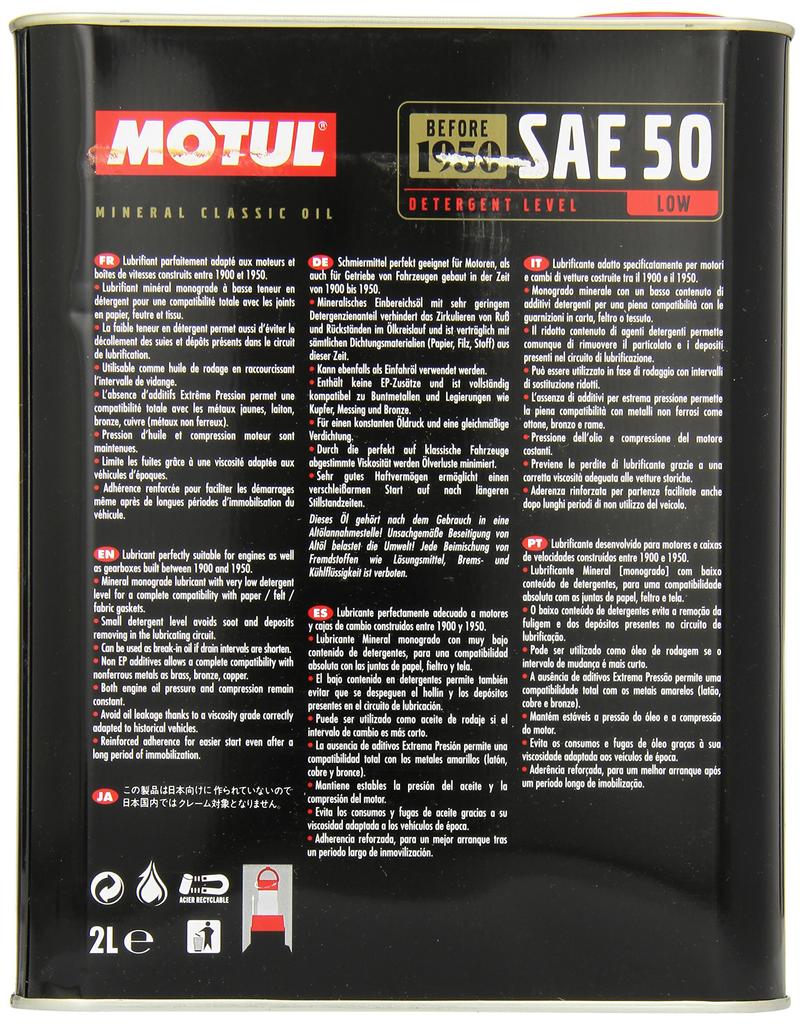 Motul Classic Oil 50 Mineral Engine Oil, 2L (Genuine) 11302731