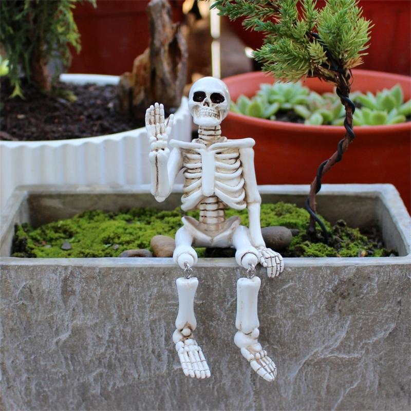Realistic Waving Skeleton Miniature Figurine Handcrafted Resin Art Ornament Perfect For Halloween Holiday Decors Gift
