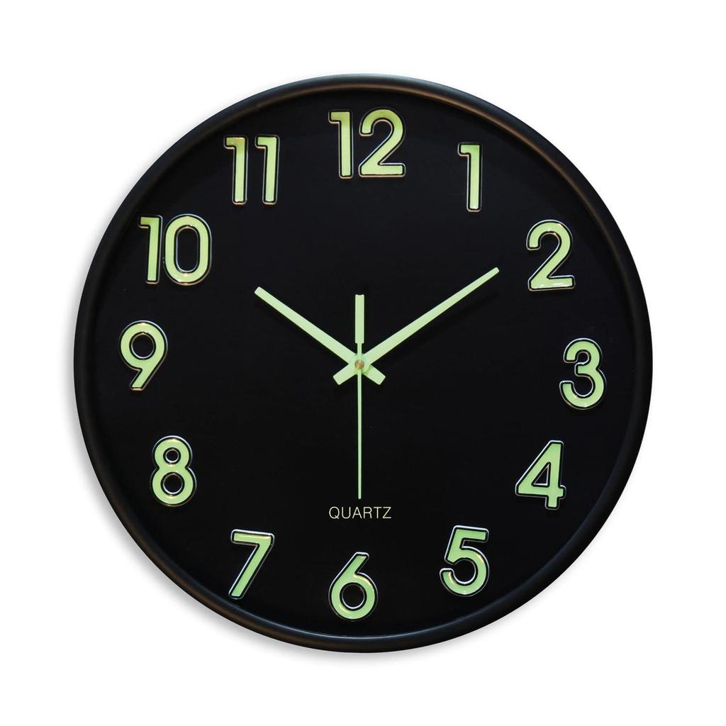 12-Inch Analog Wall Clock – Luminous Night Glow-in-the-Dark Design, Radium Dial, Silent Non-Ticking Sweep