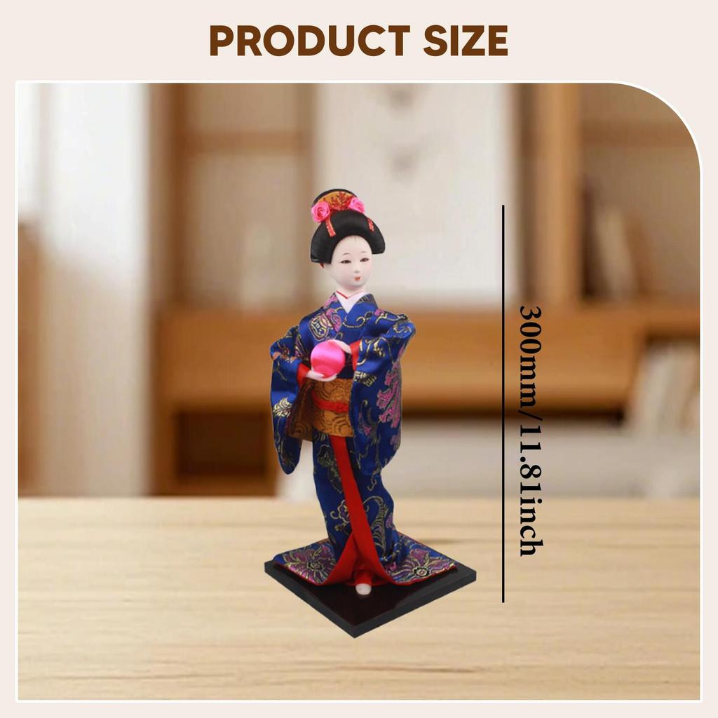 Ethnic Japanese Geisha Girl Statue Miniature Figurine Free Standing Kimono Doll Asian Geisha Doll for Home Office Decoration